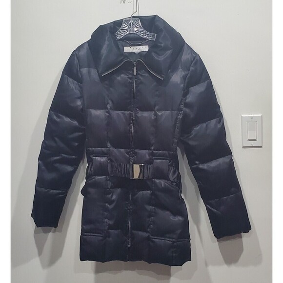 LAUNDRY by Shelli Segal Black Satin Down Cloud Quilted Puffer Coat - Picture 1 of 15